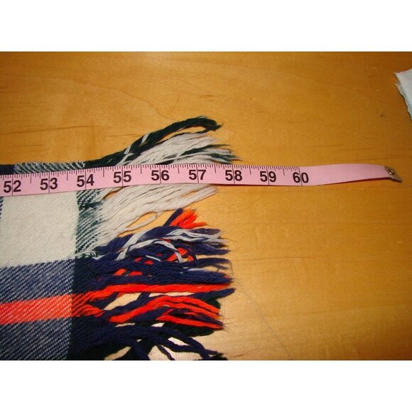Plaid Wool Blend Blanket Throw Fringe 58x52" Vintage Bright Green Red Blue Warm - Picture 3 of 9